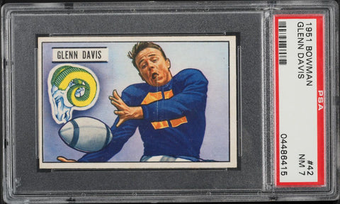 1951 Bowman BB Card # 42 Glenn Davis Los Angeles Rams HOF PSA 7 NRMT (MGD2)