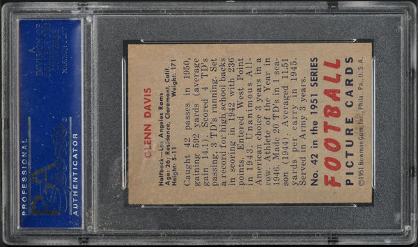 1951 Bowman BB Card # 42 Glenn Davis Los Angeles Rams HOF PSA 7 NRMT (MGD2)