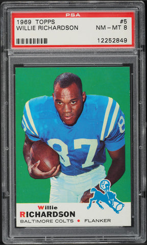1969 Topps FB Card # 5 Willie Richardson Baltimore Colts HOF PSA 8 NM-MT (MGD2)