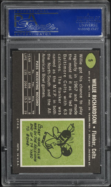 1969 Topps FB Card # 5 Willie Richardson Baltimore Colts HOF PSA 8 NM-MT (MGD2)