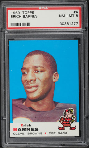 1969 Topps FB Card # 4 Erich Barnes Cleveland Browns PSA 8 NM-MT (MGD2)