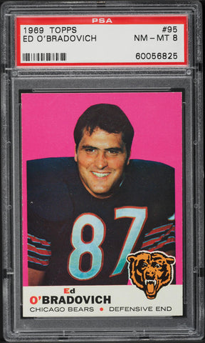 1969 Topps FB Card # 95 Ed O'Bradovich Chicago Bears ROOKIE RC PSA 8 NM-MT (MGD2)