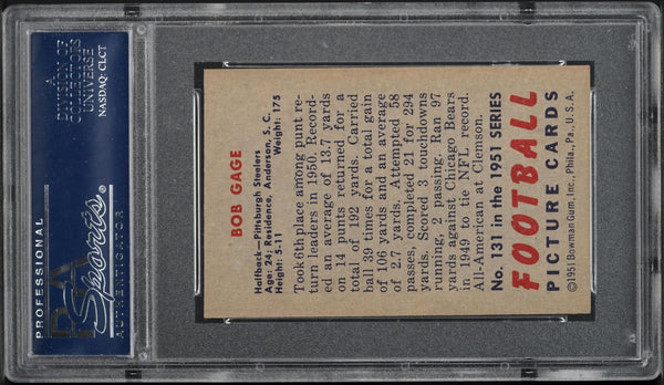 1951 Bowman FB Card #131 Bob Gage Pittsburgh Steelers PSA 8 NM-MT (MGD2)