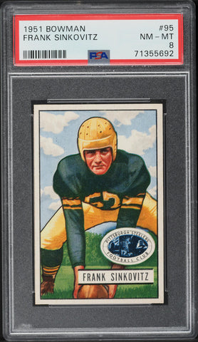 1951 Bowman FB Card # 95 Frank Sinkovitz Pittsburgh Steelers PSA 8 NM-MT (MGD2)