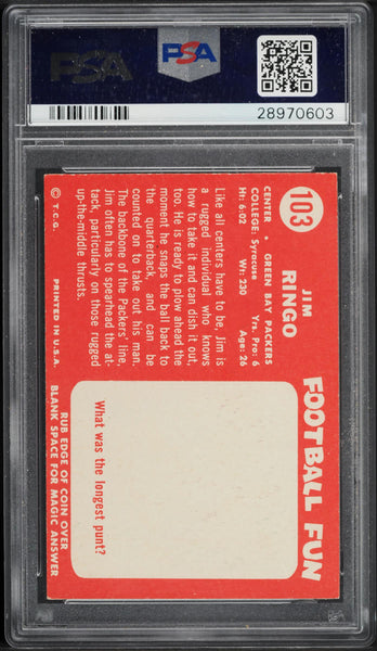 1958 Topps FB Card #103 Jim Ringo Green Bay Packers HOF PSA 7 NRMT (MGD2)