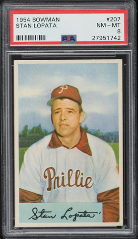 1954 Bowman BB Card #207 Stan Lopata Philadelphia Phillies PSA 8 NM-MT (MGD2)