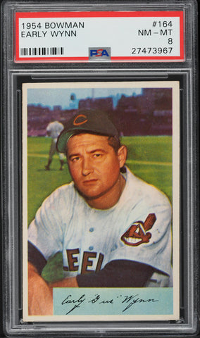 1954 Bowman BB Card #164 Early Wynn Cleveland Indians HOF PSA 8 NM-MT (MGD2)