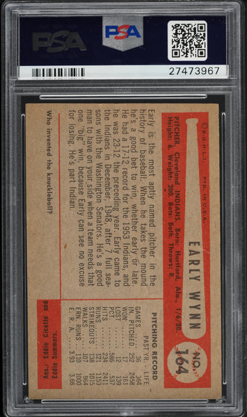 1954 Bowman BB Card #164 Early Wynn Cleveland Indians HOF PSA 8 NM-MT (MGD2)
