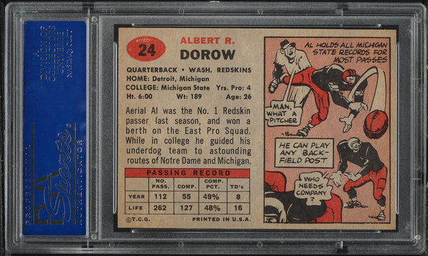 1957 Topps FB Card # 24 Al Dorow Washington Redskins PSA 8 NM-MT (MGD2)