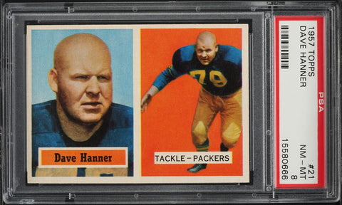 1957 Topps FB Card # 21 Dave Hanner Green Bay Packers HOF PSA 8 NM-MT (MGD2)