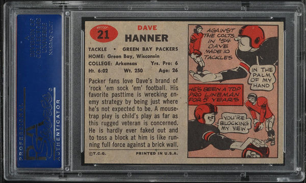 1957 Topps FB Card # 21 Dave Hanner Green Bay Packers HOF PSA 8 NM-MT (MGD2)