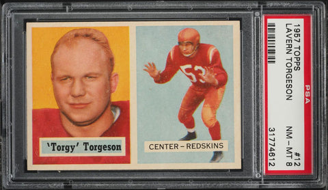 1957 Topps FB Card # 12 Lavern Torgeson Redskins ROOKIE RC PSA 8 NM-MT (MGD2)