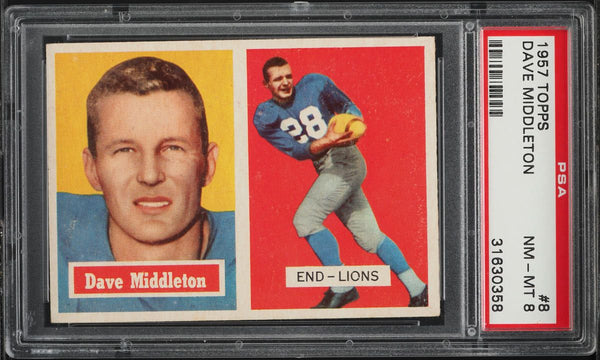 1957 Topps FB Card # 8 Dave Middleton Detroit Lions PSA 8 NM-MT (MGD2)