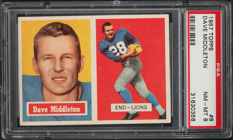 1957 Topps FB Card # 8 Dave Middleton Detroit Lions PSA 8 NM-MT (MGD2)
