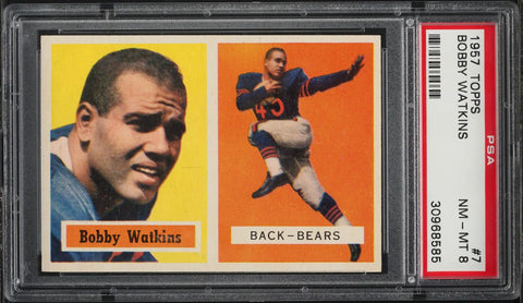 1957 Topps FB Card # 7 Bobby Watkins Chicago Bears PSA 8 NM-MT (MGD2)