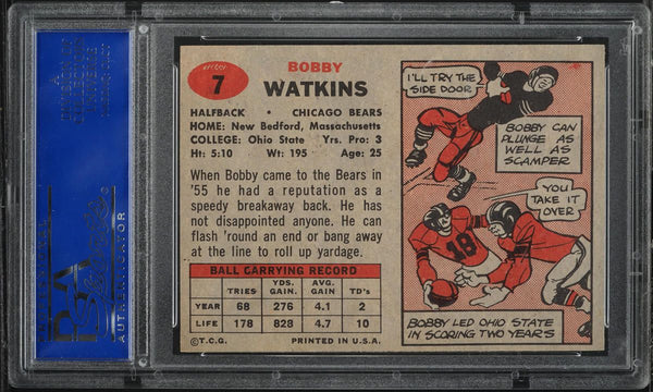 1957 Topps FB Card # 7 Bobby Watkins Chicago Bears PSA 8 NM-MT (MGD2)