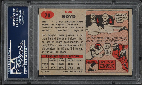 1957 Topps FB Card # 70 Bob Boyd Los Angeles Rams PSA 8 NM-MT (MGD2)