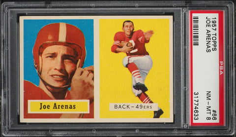 1957 Topps FB Card # 66 Joe Arenas San Francisco 49ers PSA 8 NM-MT (MGD2)