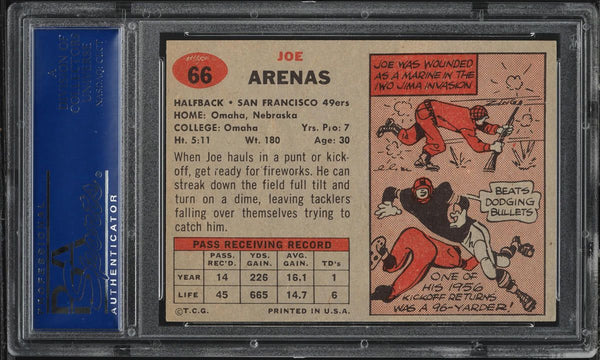 1957 Topps FB Card # 66 Joe Arenas San Francisco 49ers PSA 8 NM-MT (MGD2)