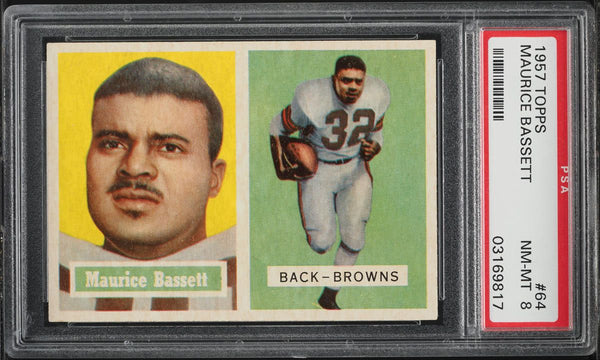 1957 Topps FB Card # 64 Maurice Bassett Cleveland Browns PSA 8 NM-MT (MGD2)