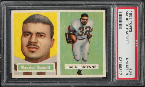 1957 Topps FB Card # 64 Maurice Bassett Cleveland Browns PSA 8 NM-MT (MGD2)