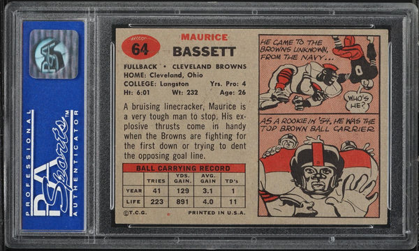 1957 Topps FB Card # 64 Maurice Bassett Cleveland Browns PSA 8 NM-MT (MGD2)