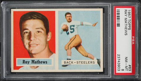 1957 Topps FB Card # 63 Ray Mathews Pittsburgh Steelers HOF PSA 8 NM-MT (MGD2)