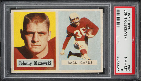 1957 Topps FB Card # 62 John Olszewski Chicago Cardinals PSA 8 NM-MT (MGD2)