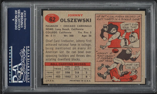1957 Topps FB Card # 62 John Olszewski Chicago Cardinals PSA 8 NM-MT (MGD2)