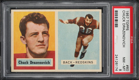 1957 Topps FB Card # 60 Chuck Drazenovich Washington Redskins PSA 8 NM-MT (MGD2)