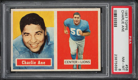 1957 Topps FB Card # 56 Charlie Ane Detroit Lions PSA 8 NM-MT (MGD2)