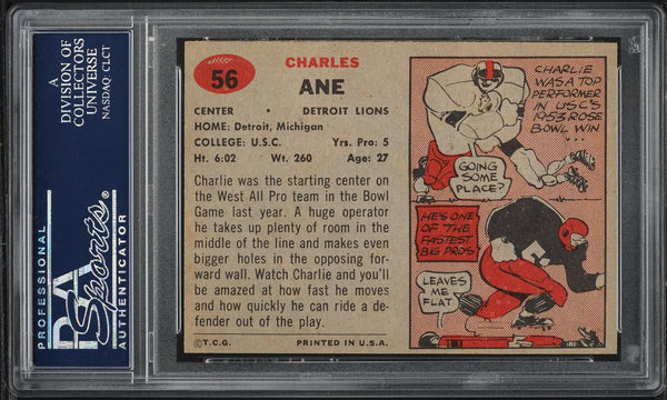 1957 Topps FB Card # 56 Charlie Ane Detroit Lions PSA 8 NM-MT (MGD2)