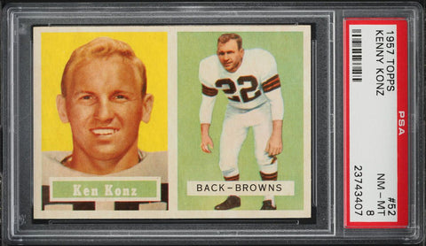 1957 Topps FB Card # 52 Kenny Konz Cleveland Browns PSA 8 NM-MT (MGD2)