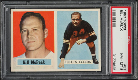 1957 Topps FB Card # 51 Bill McPeak Pittsburgh Steelers PSA 8 NM-MT (MGD2)