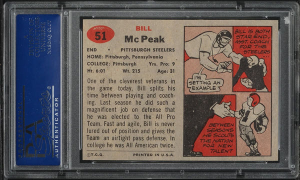 1957 Topps FB Card # 51 Bill McPeak Pittsburgh Steelers PSA 8 NM-MT (MGD2)