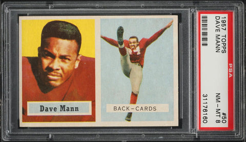 1957 Topps FB Card # 50 Dave Mann Chicago Cardinals PSA 8 NM-MT (MGD2)