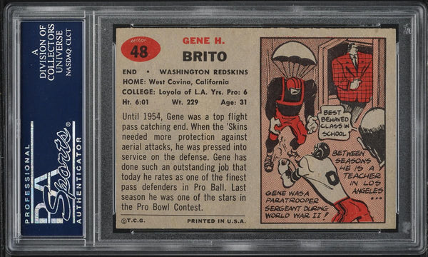 1957 Topps FB Card # 48 Gene Brito Washington Redskins HOF PSA 8 NM-MT (MGD2)