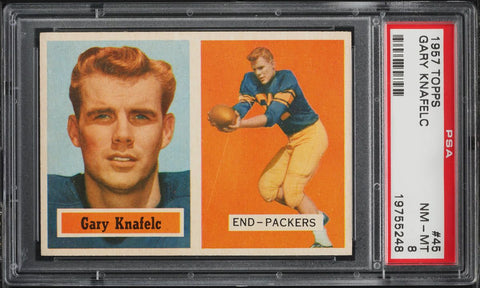 1957 Topps FB Card # 45 Gary Knafelc Green Bay Packers HOF PSA 8 NM-MT (MGD2)
