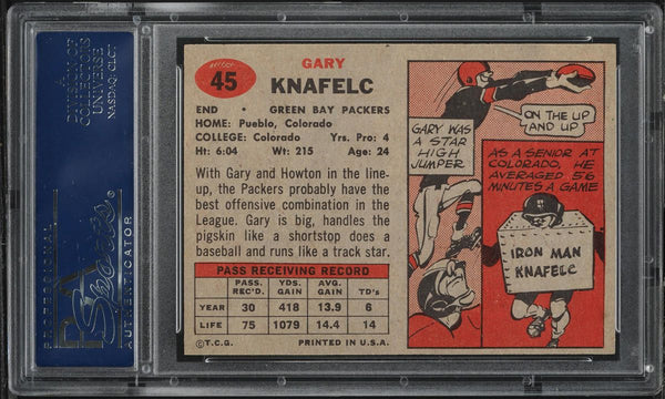 1957 Topps FB Card # 45 Gary Knafelc Green Bay Packers HOF PSA 8 NM-MT (MGD2)
