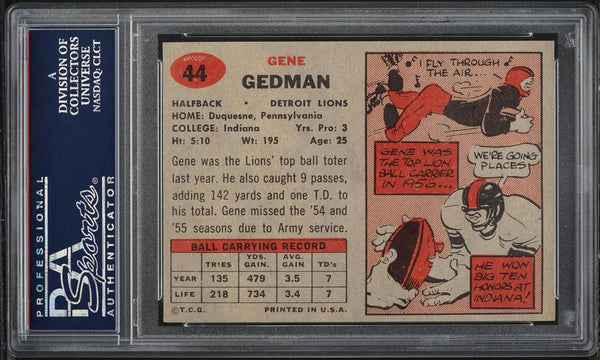 1957 Topps FB Card # 44 Gene Gedman Detroit Lions ROOKIE RC PSA 8 NM-MT (MGD2)