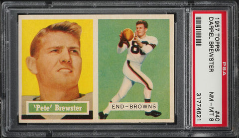 1957 Topps FB Card # 40 Darrel Brewster Cleveland Browns PSA 8 NM-MT (MGD2)