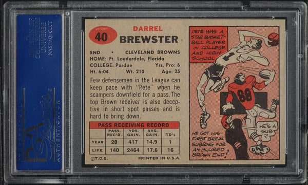 1957 Topps FB Card # 40 Darrel Brewster Cleveland Browns PSA 8 NM-MT (MGD2)