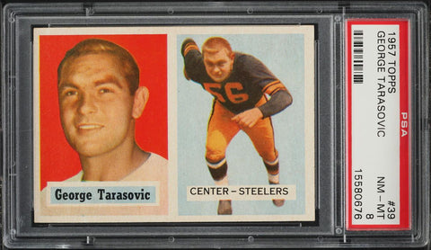 1957 Topps FB Card # 39 George Tarasovic Pittsburgh Steelers PSA 8 NM-MT (MGD2)