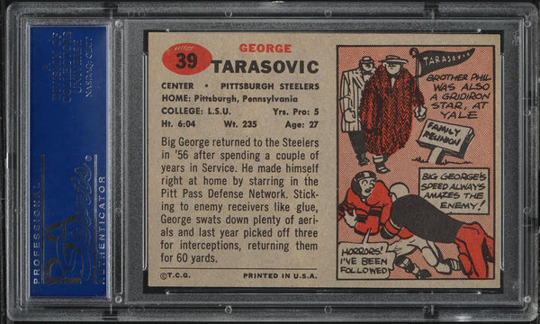 1957 Topps FB Card # 39 George Tarasovic Pittsburgh Steelers PSA 8 NM-MT (MGD2)