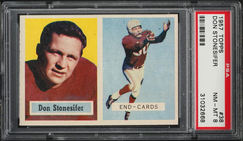1957 Topps FB Card # 38 Don Stonesifer Chicago Cardinals PSA 8 NM-MT (MGD2)