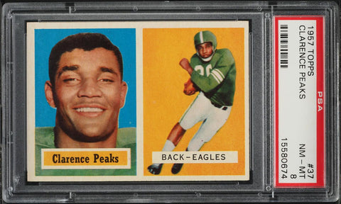 1957 Topps FB Card # 37 Clarence Peaks Philadelphia Eagles ROOKIE RC PSA 8 NM-MT (MGD2)