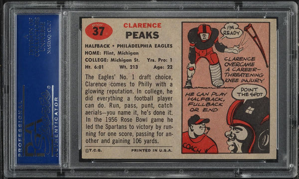 1957 Topps FB Card # 37 Clarence Peaks Philadelphia Eagles ROOKIE RC PSA 8 NM-MT (MGD2)