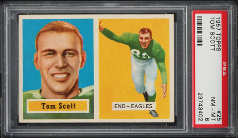 1957 Topps FB Card # 25 Tom Scott Philadelphia Eagles HOF PSA 8 NM-MT (MGD2)