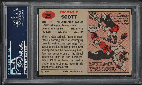 1957 Topps FB Card # 25 Tom Scott Philadelphia Eagles HOF PSA 8 NM-MT (MGD2)