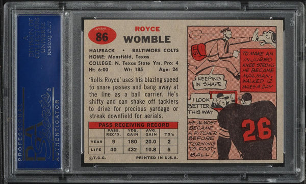 1957 Topps FB Card # 86 Royce Womble Baltimore Colts PSA 8 NM-MT (MGD2)